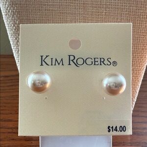 Kim Rogers Pearl Button Stud Earrings in Champagne